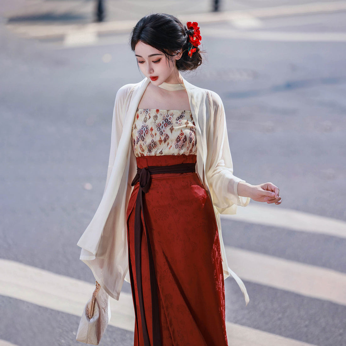 Nimeng Yuyan Original Hanfu - Song Style Swirl Skirt, Plane Sleeve, Rayon Jacquard, Mature & Bright, Commute, Spring/Autumn