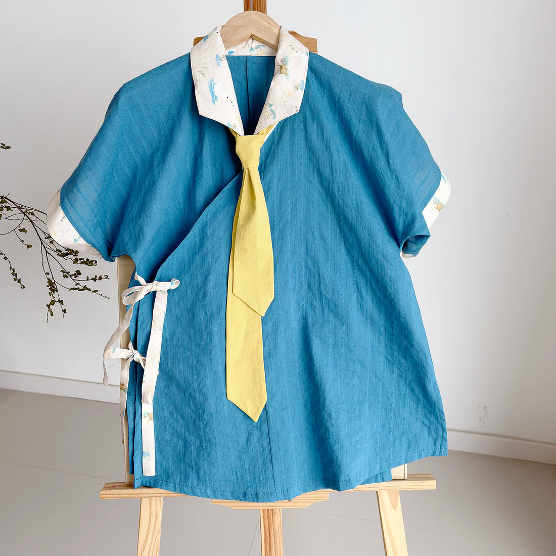 Dark Sleeve Fragrance [Green Pomelo Dye] Ming-style Modified Turn-down Collar Short Sleeve Hanfu Women Cotton Jacquard Breathable Daily Commute