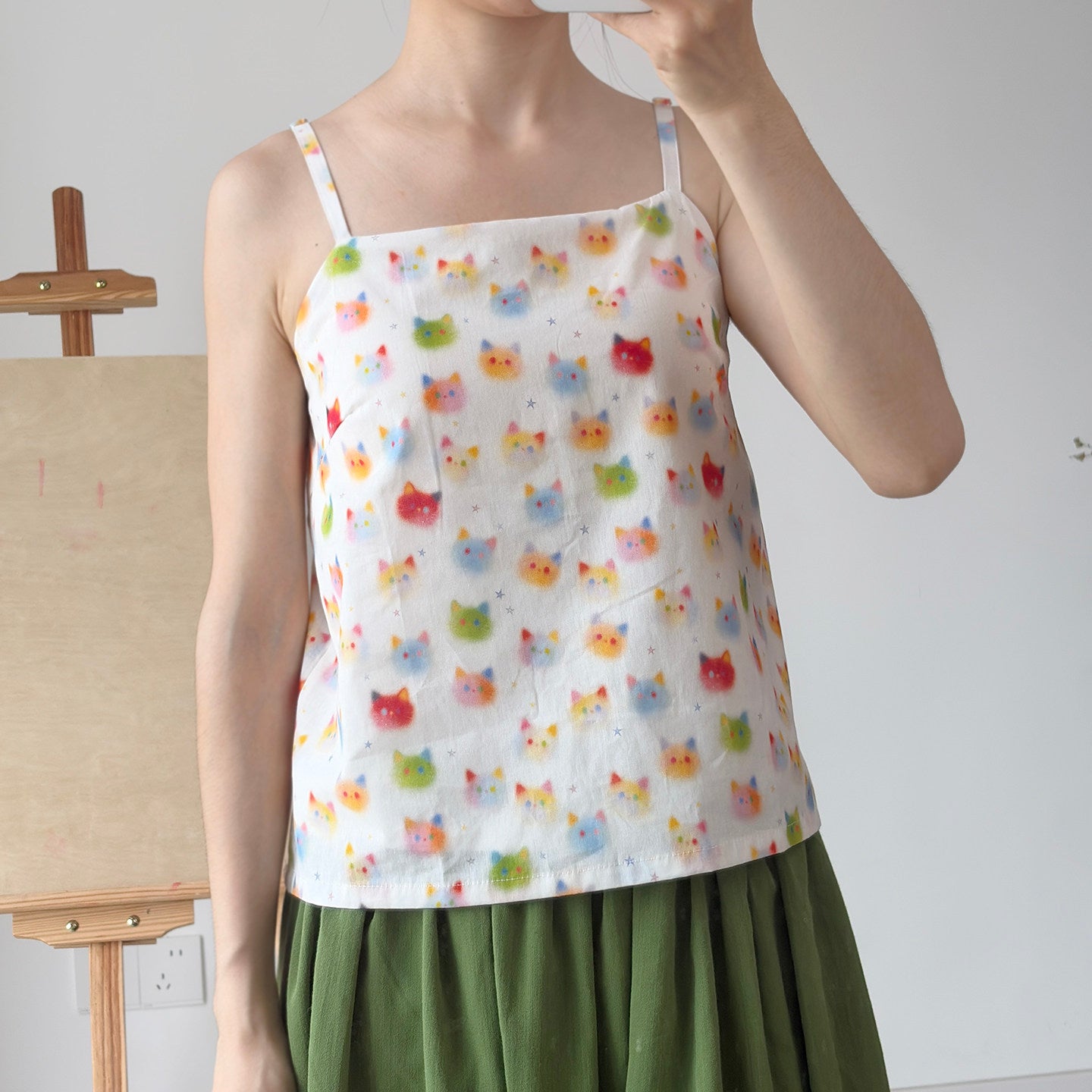 Dark Sleeve Fragrance【Rainbow Cat Camisole】Hanfu Women Song-Style Rayon Camisole Corset, Scoop Neck, Daily Wear, Padding Rec