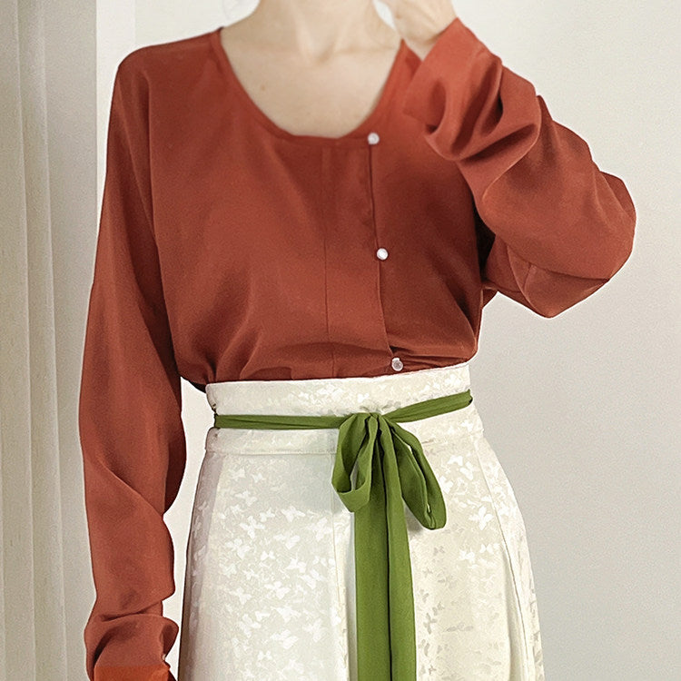 Anxiu Yingxiang Original "Chun Bu Wan" Tang-style Hanfu Women's Solid Cross-collar & Round-collar Tops Multi-color Daily Commute