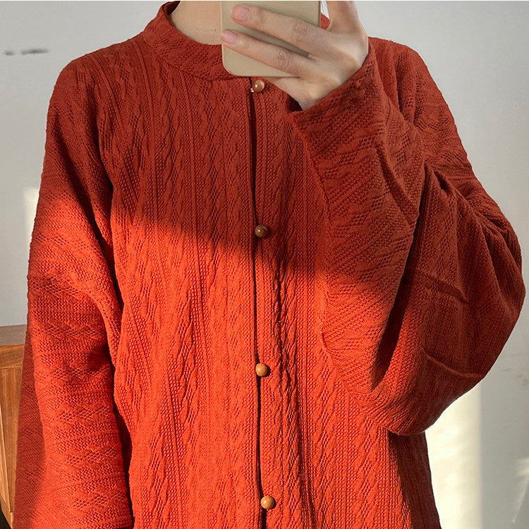 Anxiu Yingxiang Original [Maple Leaf] Knit Ming-style Stand-up Collar Cross-front Bow-bag Sleeve Hanfu Women's Daily Versatile