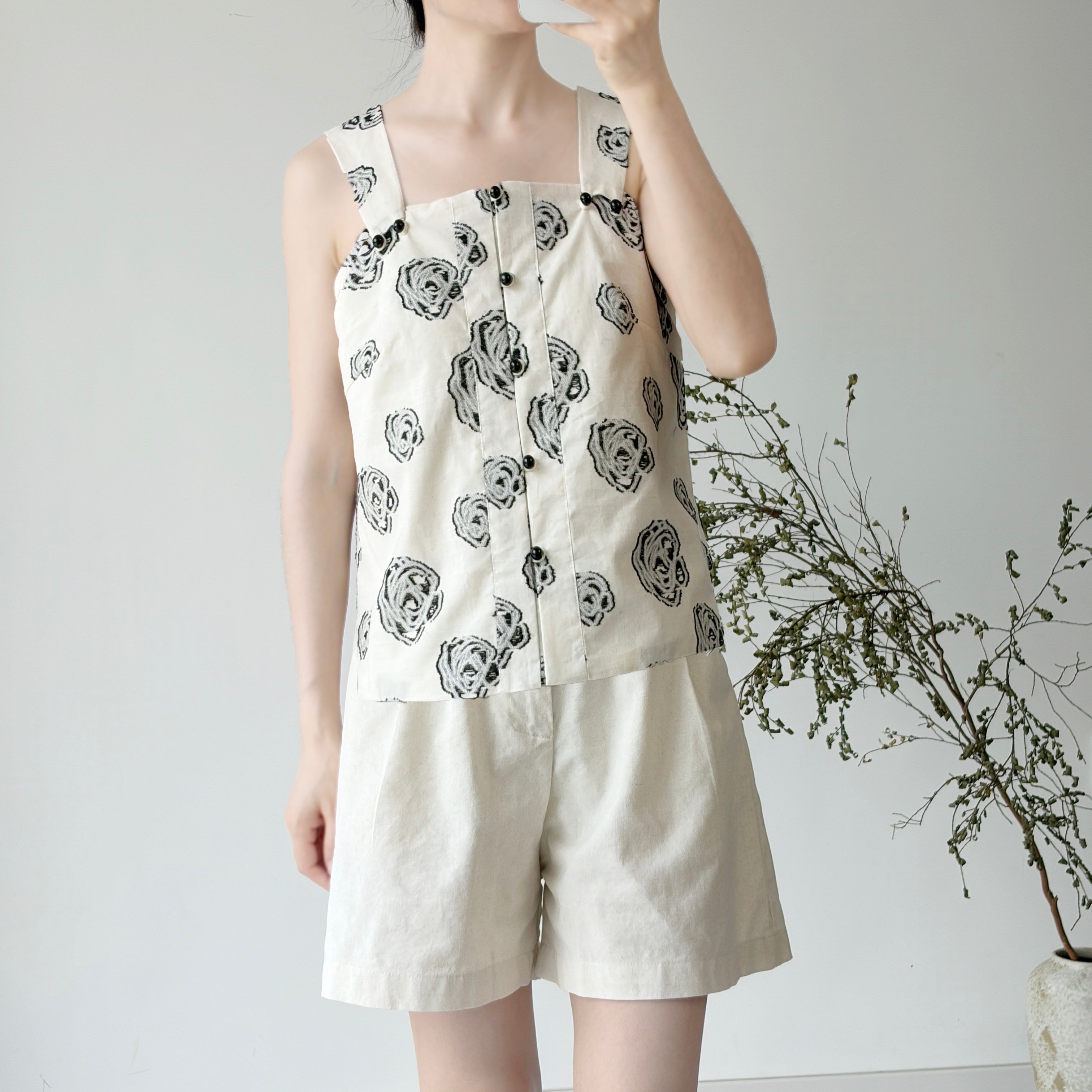 Dark Sleeve Fragrance Ming-Style Waist Hanfu, Cotton&Linen Breathable Daily Tank Top