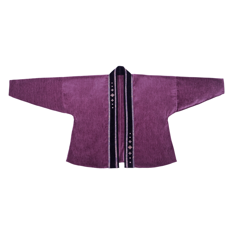 Dreamlike Dusk Mountain Purple Original Hanfu Song-Style Batwing Sleeve Wrap Skirt, Spring/Fall Chenille Embroidery & Gold Brocade, Elegant Everyday Wear