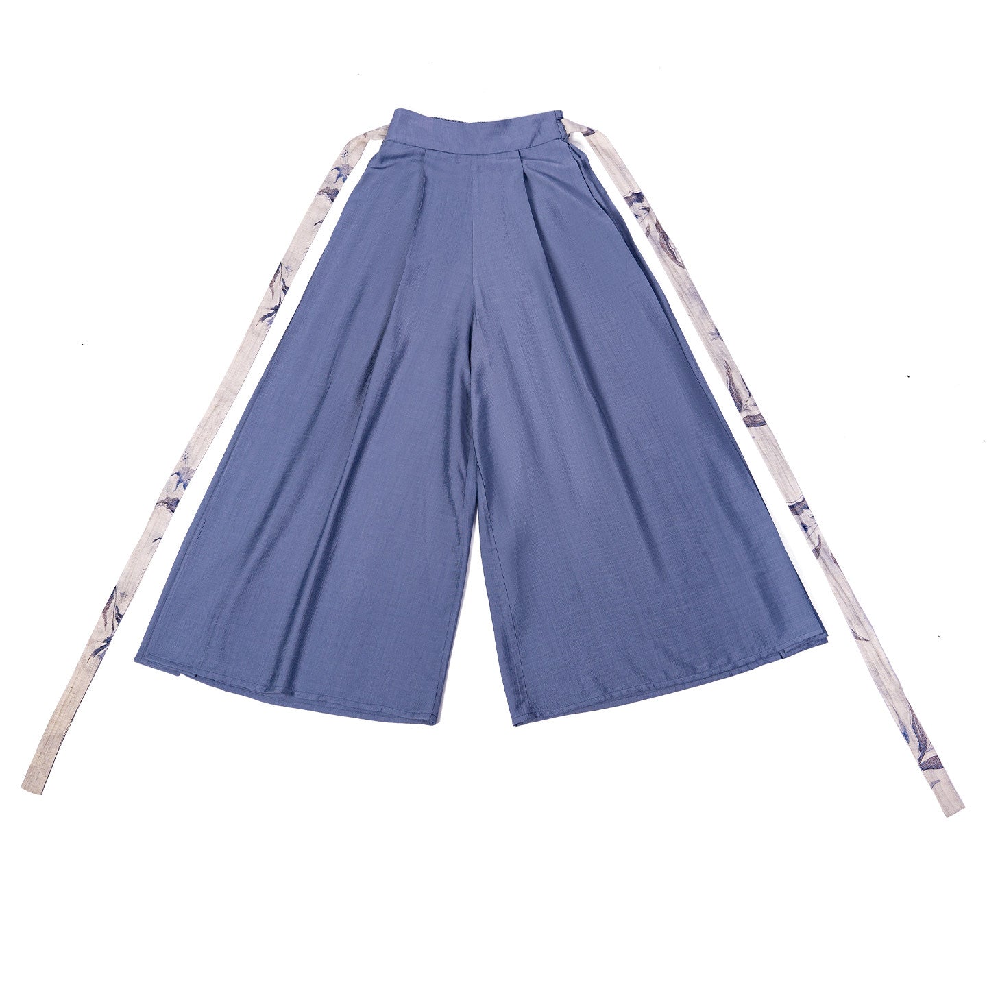 Zhi Nan Dreamlike Original Viscose Pleated Top & Elastic Waist Song-Style Pants Set, Commute & Daily, Blue