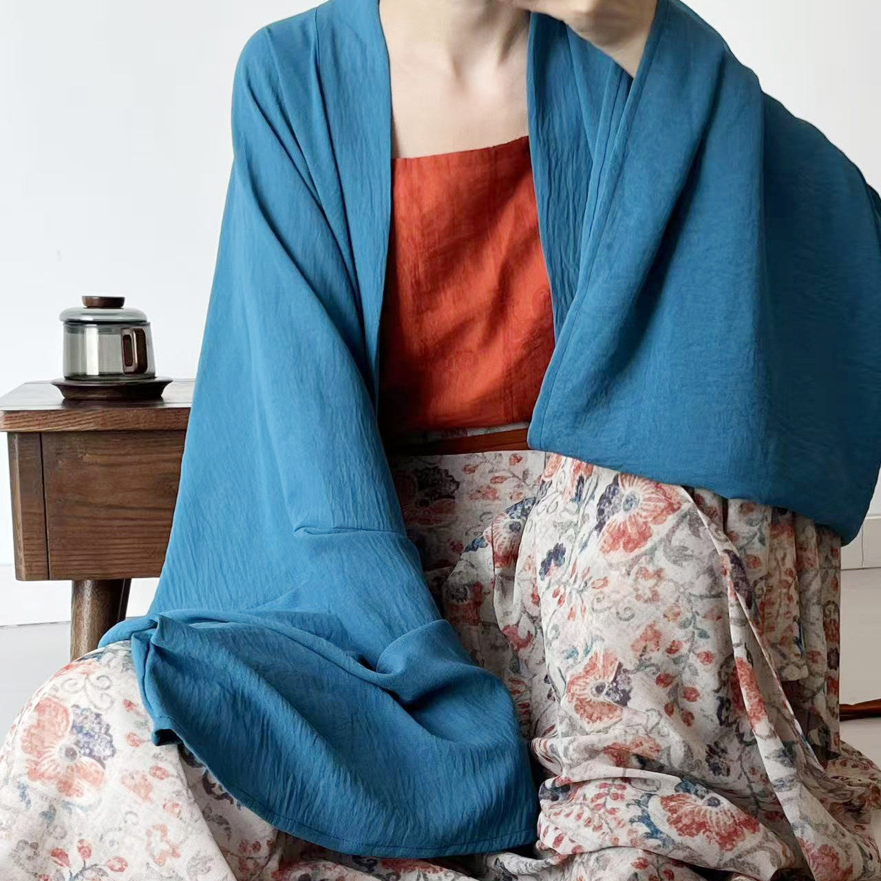 Dark Sleeve Fragrance [Yuanshan Dai] Blue Famen Temple Short Top, Tang Hanfu for Women Daily Commute