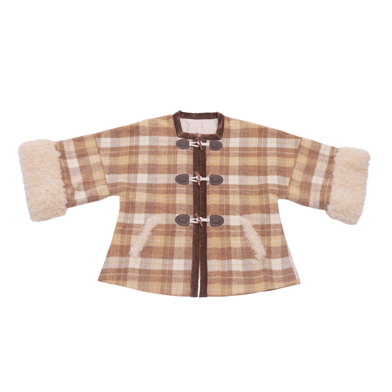 Dreamlike After Class Ming-Style Square-Neck Half-Sleeve Knit Top & Fuzzy Plaid Wide-Leg Pants, Casual Hanfu-Inspired Outfit