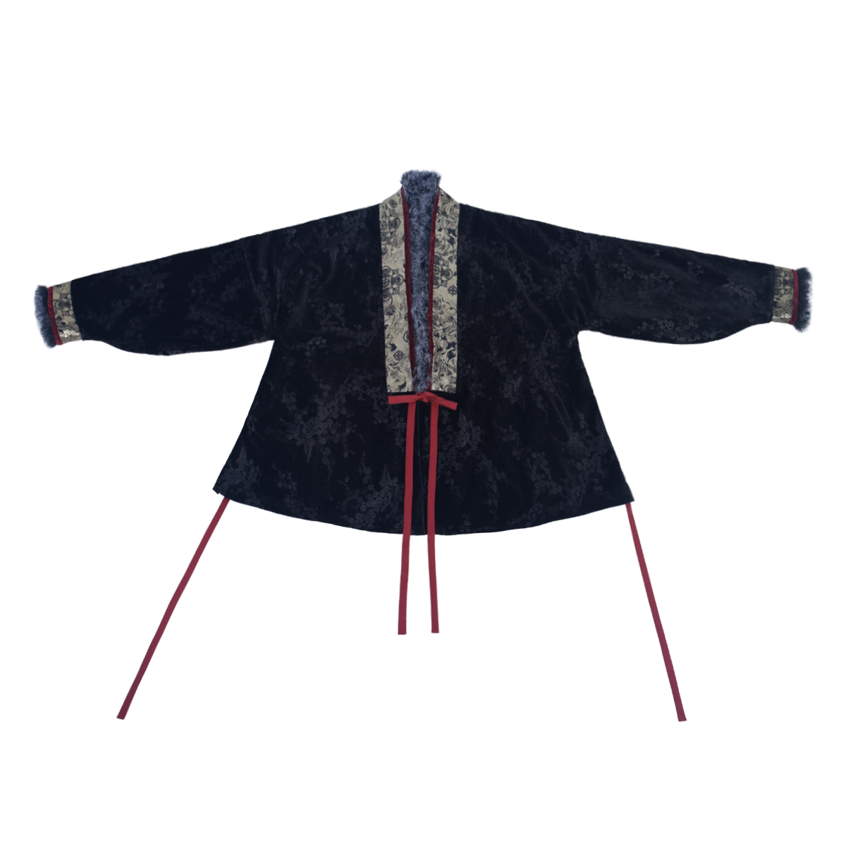 Dreamlike "Shuying" Orig Ming Cross-collar Bow Sleeve Coat, Mod Dropped Shoulder, Fleece-lined Pockets, Fall/Winter Hanfu