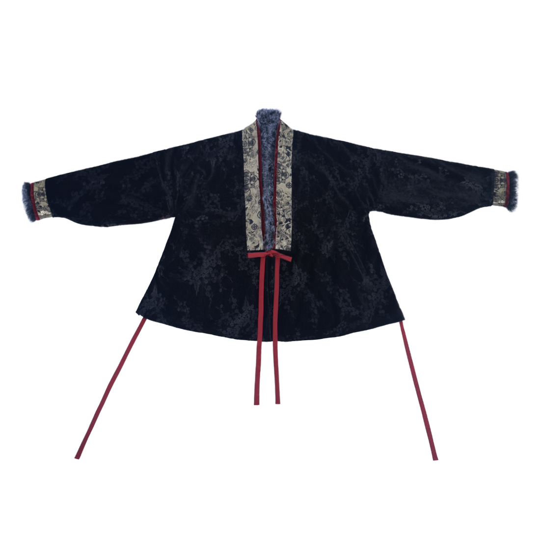 Dreamlike "Shuying" Orig Ming Cross-collar Bow Sleeve Coat, Mod Dropped Shoulder, Fleece-lined Pockets, Fall/Winter Hanfu