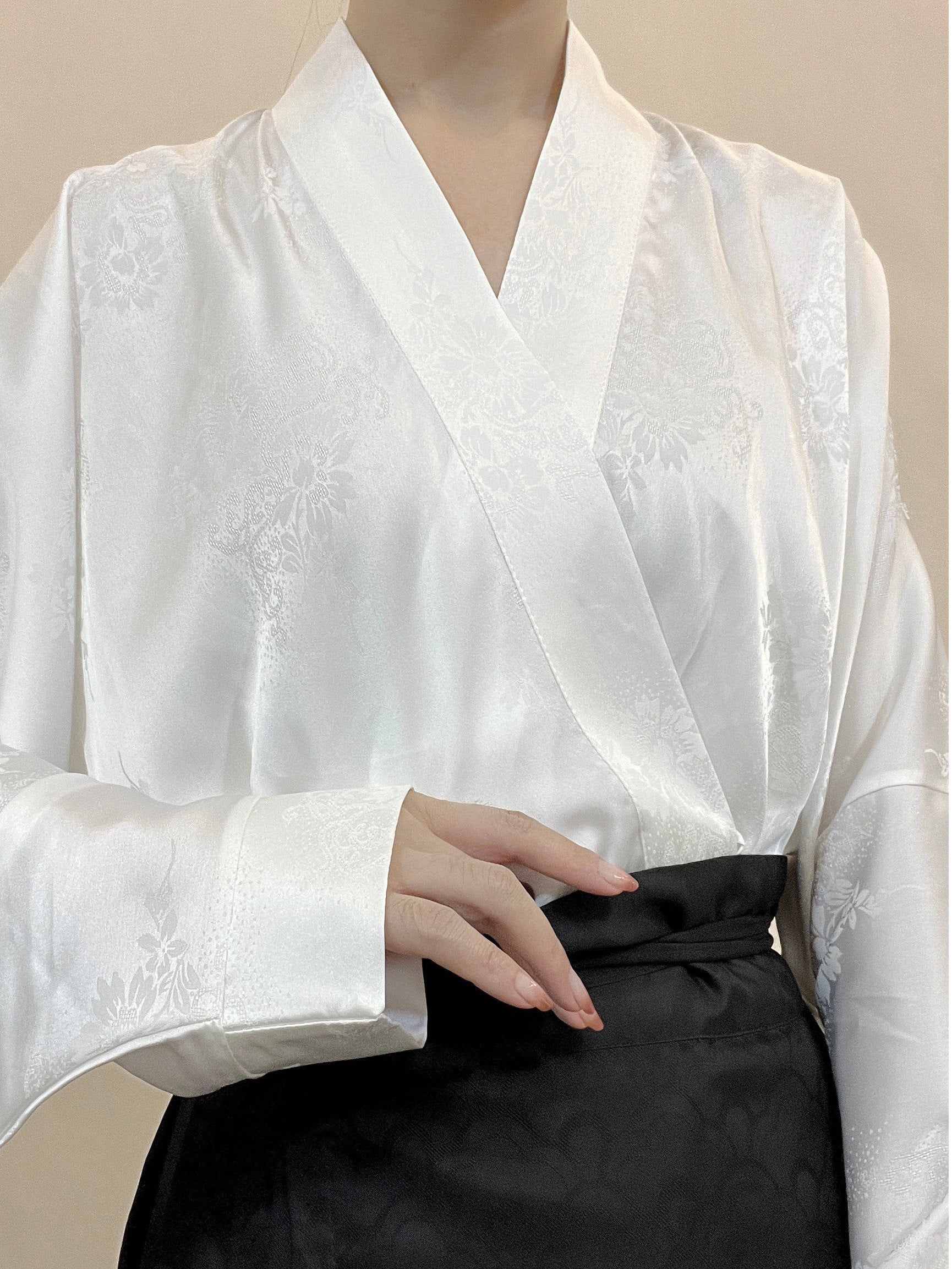 Anxiu Yingxiang Original Hanfu Song Style Cross-Collar Jacquard Short Sleeve Summer Lightweight