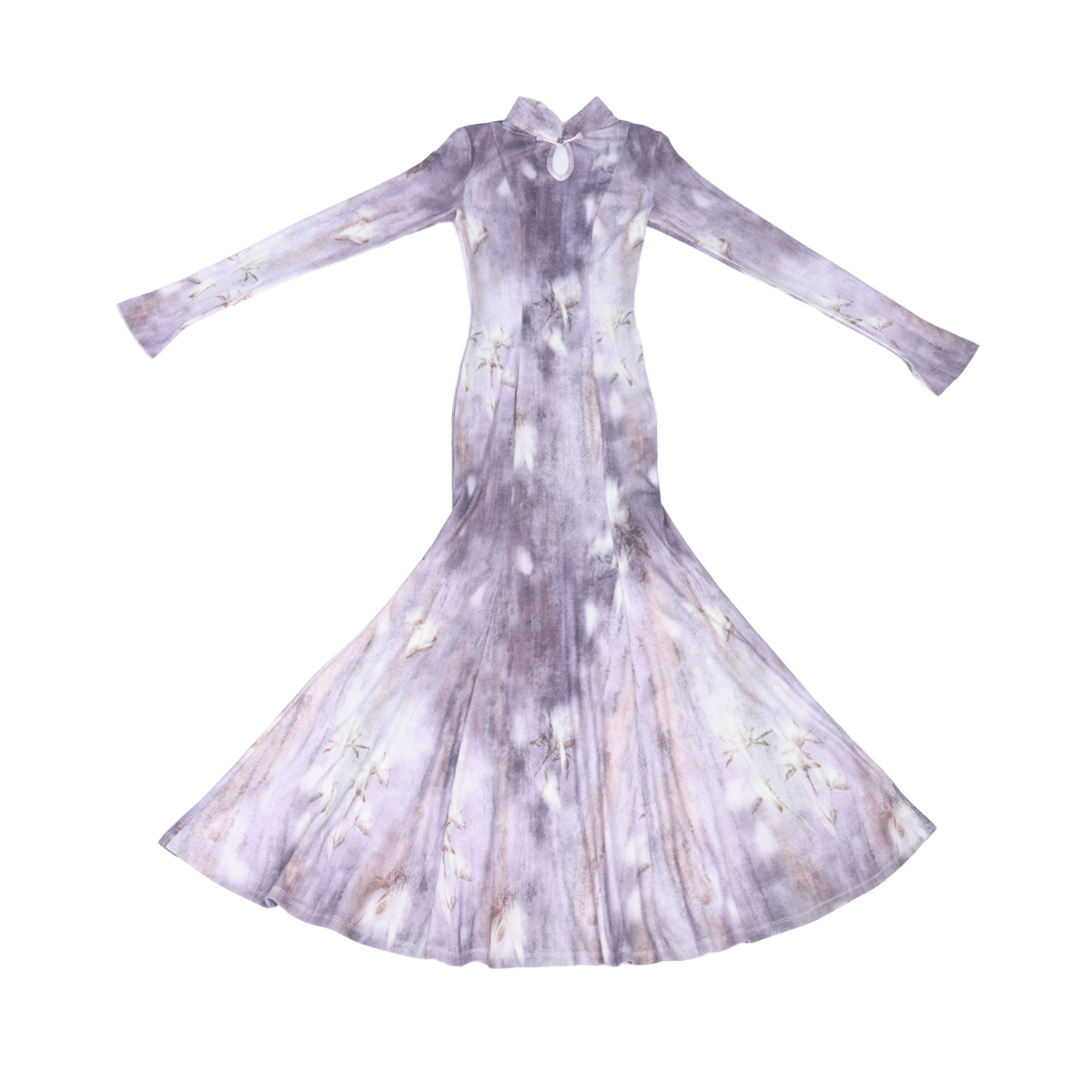 Ni Meng [Purple Smoke] Original New Chinese Style Fish Tail Dress Coat - Soft & Slim Fit - Women Autumn/Winter - Removable Fur Collar