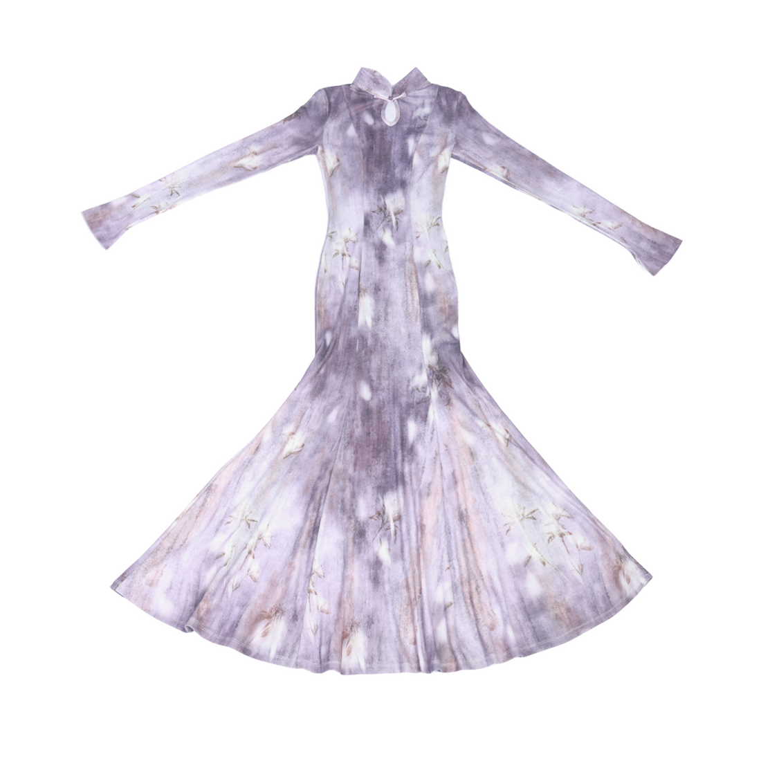 Ni Meng [Purple Smoke] Original New Chinese Style Fish Tail Dress Coat - Soft & Slim Fit - Women Autumn/Winter - Removable Fur Collar