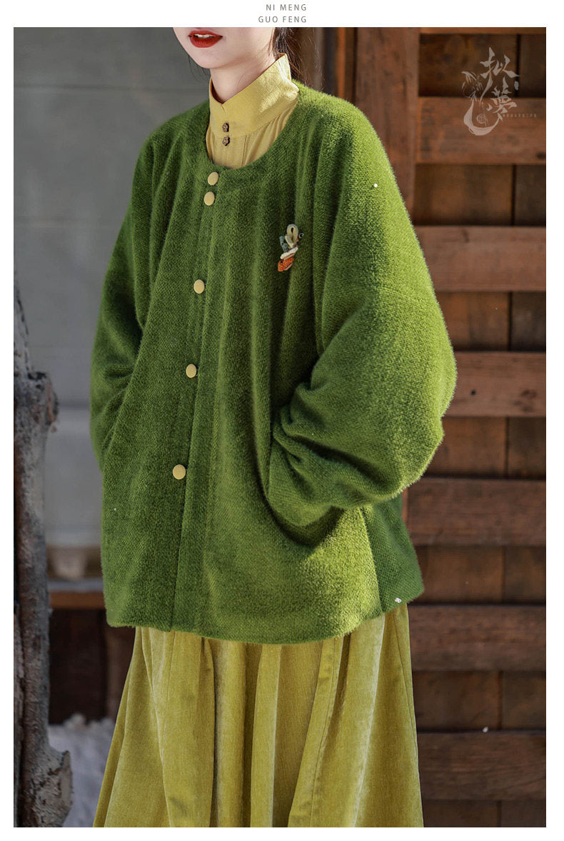 Nimeng [Chuheng] Original Ming Round-Collar Short Ao, Cotton-Linen Stand-Collar Shirt, Elastic Pocket 8-Panel Skirt, Autumn & Winter Hanfu