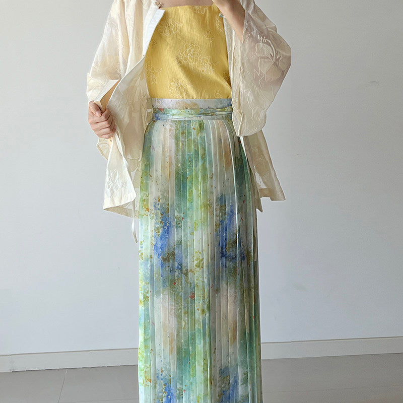 Dark Sleeve Fragrance【Watercolor Pleats】Hanfu Pleated Skirt, Song Style, Daily Wear