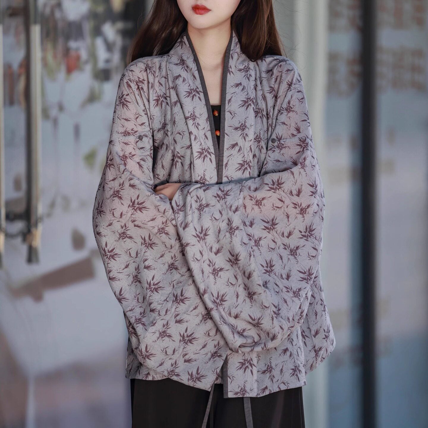 Dreamlike Chinese Bamboo Shadow Wei Jin Pleated Hanfu Cardigan, Modified New Chinese Style, Daily Commute