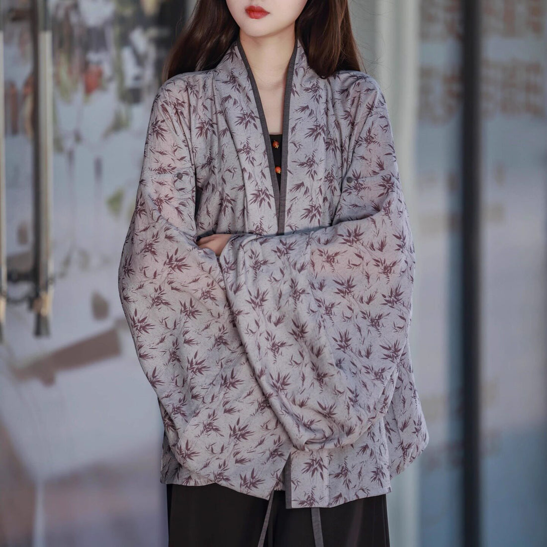 Dreamlike Chinese Bamboo Shadow Wei Jin Pleated Hanfu Cardigan, Modified New Chinese Style, Daily Commute