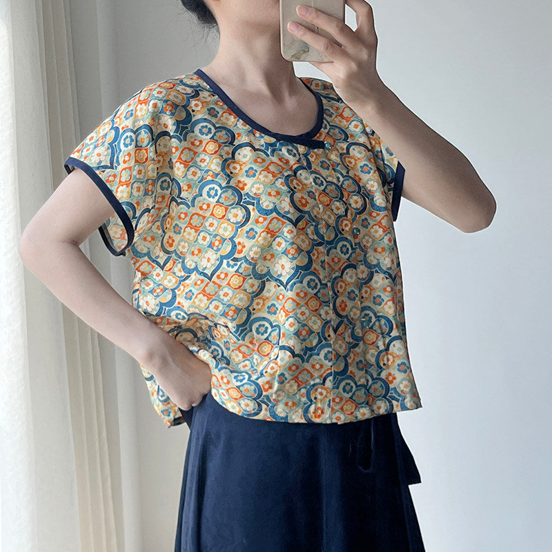 Dark Sleeve Fragrance [Tang] Hanfu Women's Modified Round Neck Short Sleeve Daily Wear