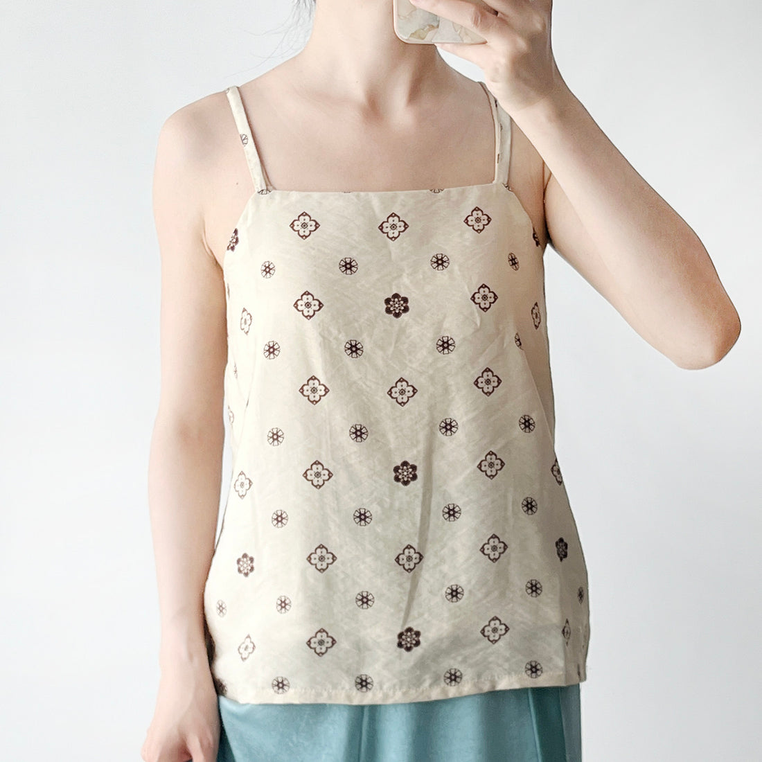 Anxiu Yingxiang Pipa Pattern Camisole - Women's Hanfu Cotton Song Style Scoop Neck Daily Office & Commute