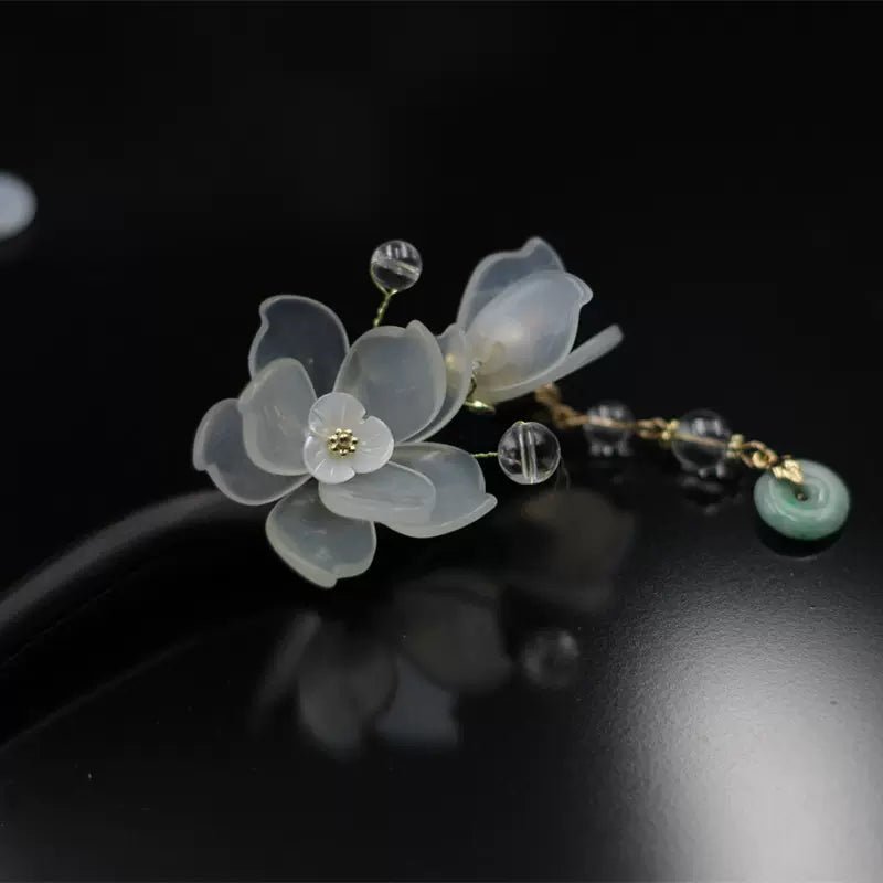 Ebony Handmade Jade Hairpin Flower|Bu Yao(步摇)han fu Chinese han fu hanfu male tang dynasty clothes chinese hanfu tang dynasty outfits traditiona hanfu dress chinese hanfu chinese style dress dress fashion cheongsam dress q