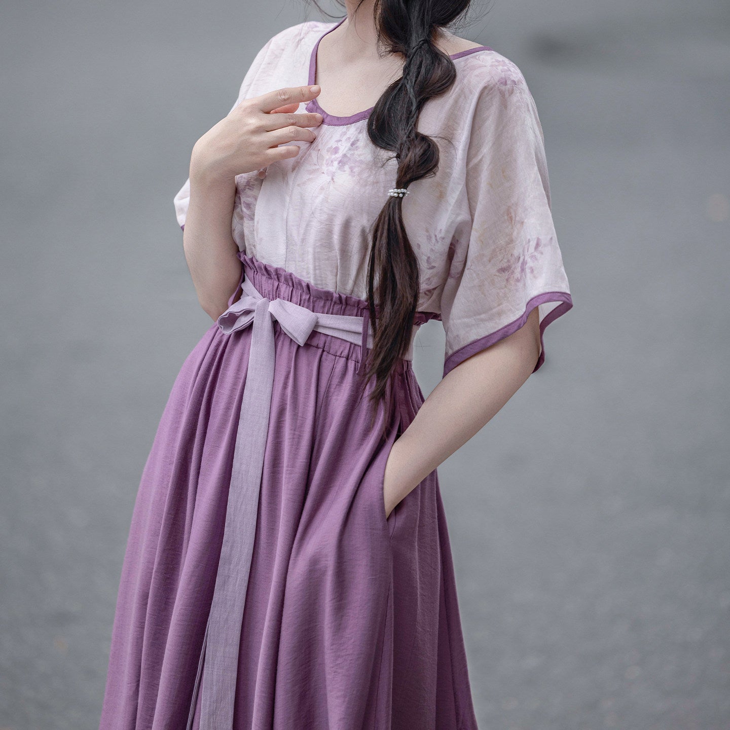 Dream Wisteria Orig. Chinese Style Elastic Waist Split Skirt Short Sleeve Tang Vest Rayon Spring/Summer Daily Commute Women's Set