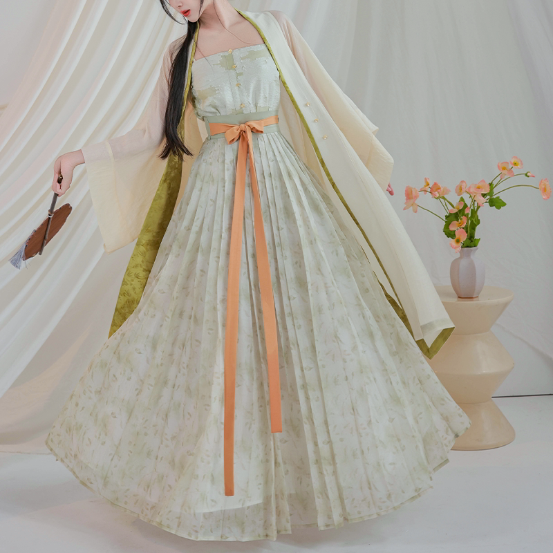Nimeng Original Xiaoshanqing Song-Style Hanfu Pleated Skirt, Everyday Commuter Wear, Fresh Floral Beading for Spring & Fall