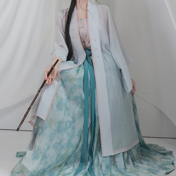 Nimeng Original Lotus Song-Style Hanfu, Changgan Temple Baidie Skirt, Daily Wear, Fresh Cool Style, Spring/Fall, Beaded