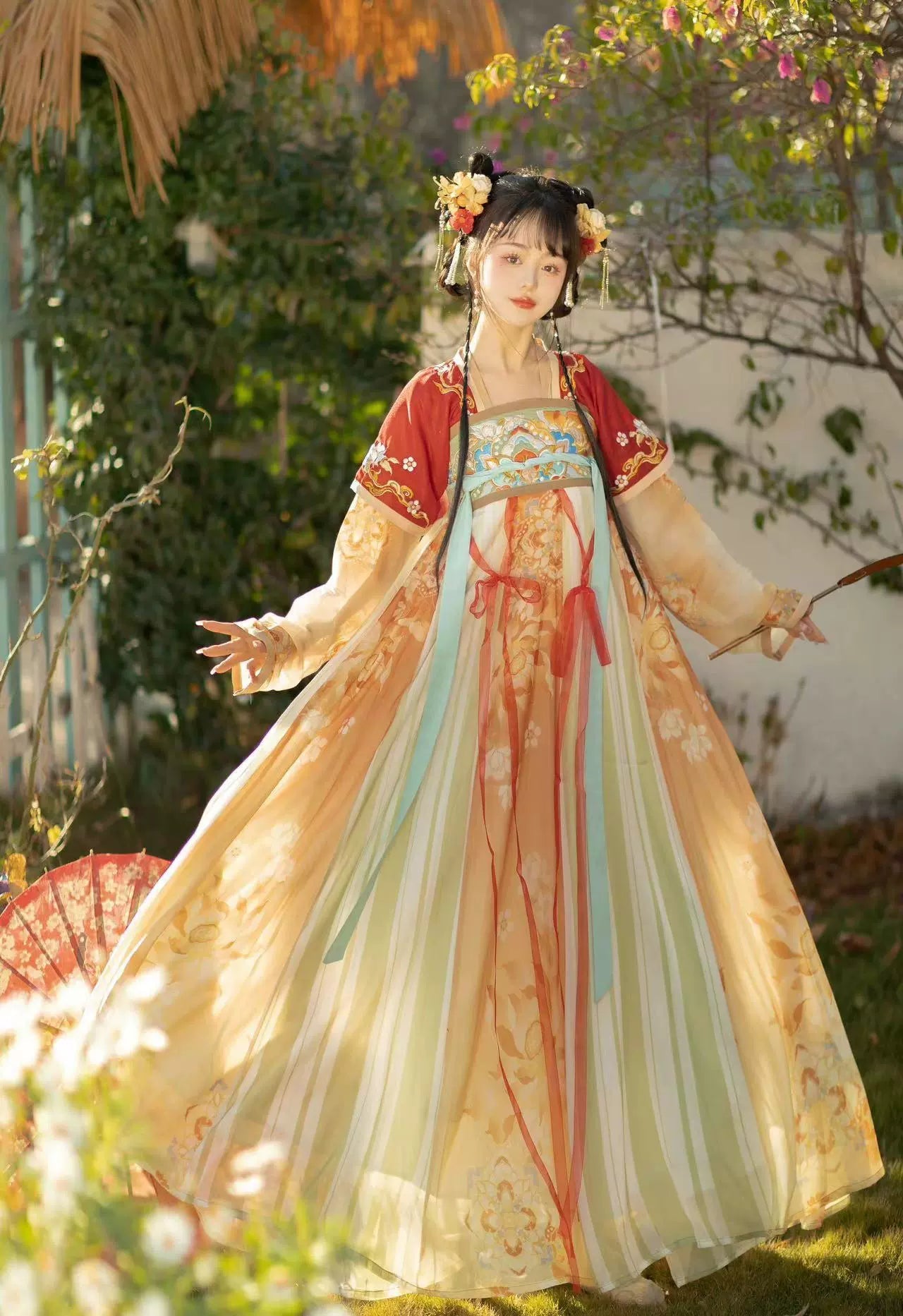 hanfu dress Chinese Women Traditional Hanfu Cosplay Costume Summer Dance Dress Wearing Experience The fabric feels soft and breathable HanfuA Hundred Flowers Bloom|Tang Chest-Length