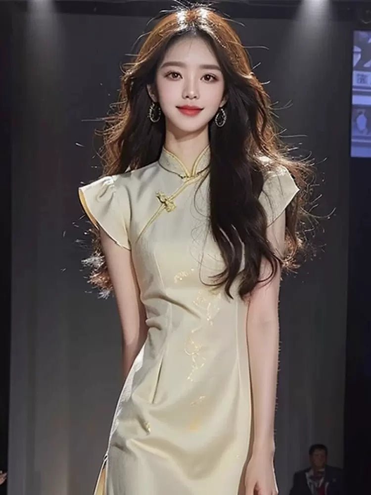 【Hanfu】Golden Lotus Grace | Cheongsam/Qipaohan fu Chinese han fu hanfu male tang dynasty clothes chinese hanfu tang dynasty outfits traditiona hanfu dress chinese hanfu chinese style dress dress fashion cheongsam dress q