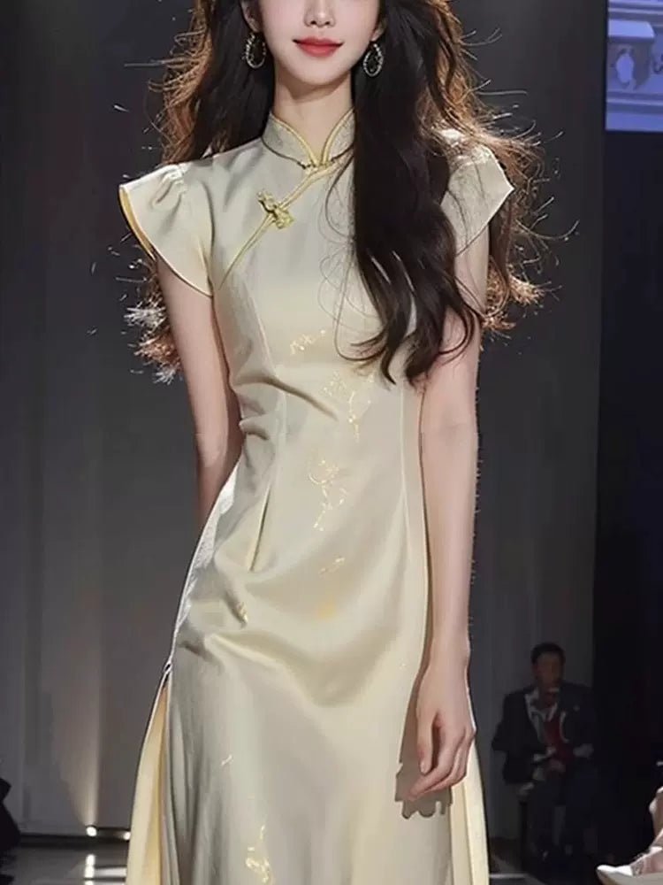 【Hanfu】Golden Lotus Grace | Cheongsam/Qipaohan fu Chinese han fu hanfu male tang dynasty clothes chinese hanfu tang dynasty outfits traditiona hanfu dress chinese hanfu chinese style dress dress fashion cheongsam dress q