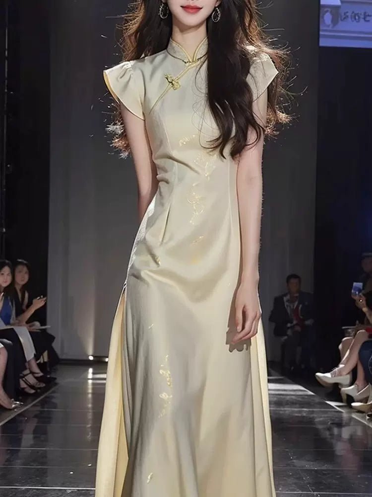 【Hanfu】Golden Lotus Grace | Cheongsam/Qipaohan fu Chinese han fu hanfu male tang dynasty clothes chinese hanfu tang dynasty outfits traditiona hanfu dress chinese hanfu chinese style dress dress fashion cheongsam dress q