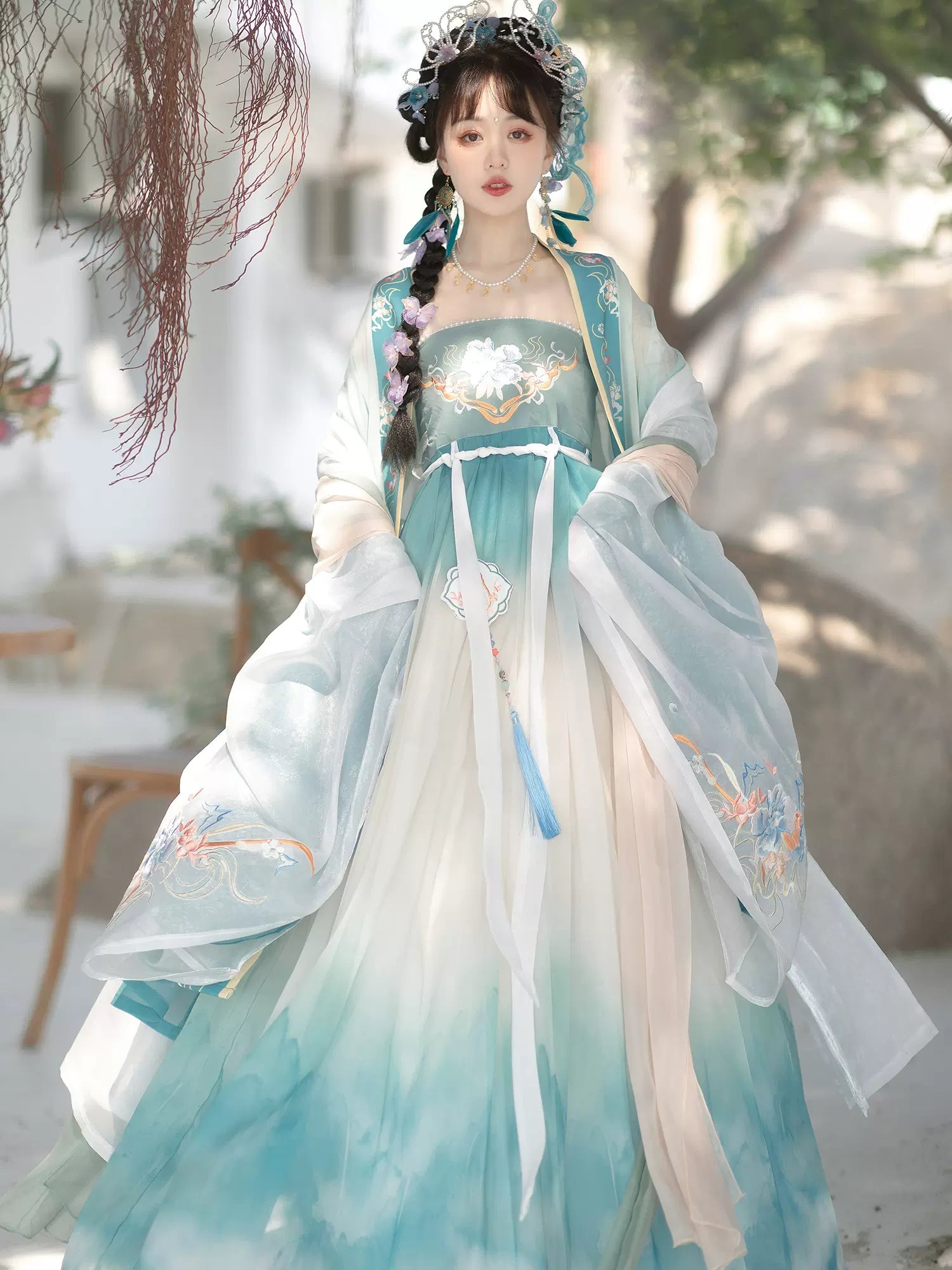 【Hanfu】Green Hills‘ Dreams|Tang Chest - Length skirthan fu Chinese han fu hanfu male tang dynasty clothes chinese hanfu tang dynasty outfits traditiona hanfu dress chinese hanfu chinese style dress dress fashion cheongsam dress q